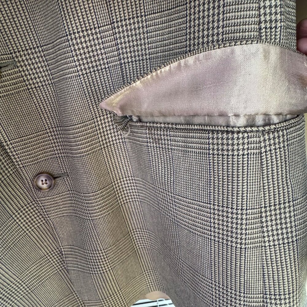 Brandini Le Collezioni Mens 41R Wool Silk Plaid Blazer Three Button Brown Canada - Picture 11 of 13